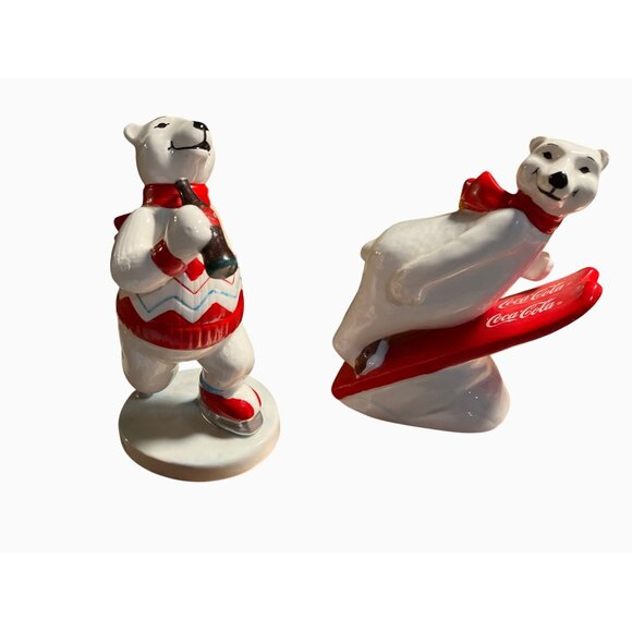 Coca-Cola Polar Bear Figurines Set   Ice Skating & Sledding  Holiday Decor - Picture 12 of 12